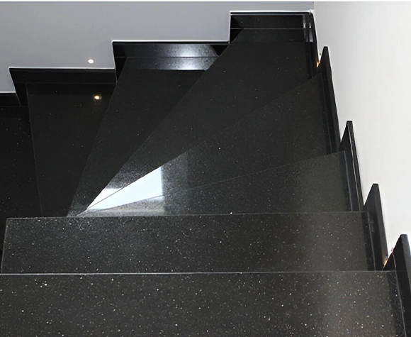 Black Galaxy Granite Staircase Steps with Polished Finish